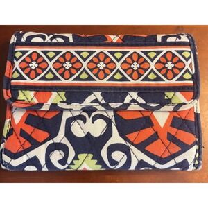 Vera Bradley Trifold Wallet Quilted Cotton Navy Orange‎ Floral Pattern